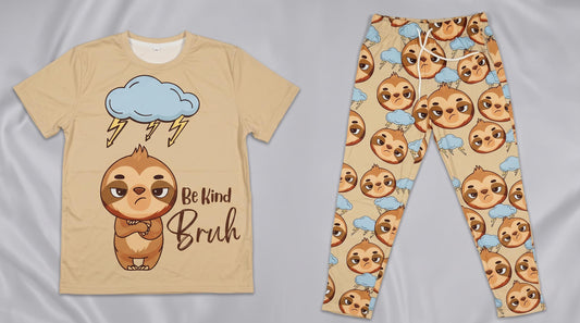 Sloth Pajama Youth Set • "Be Kind Bruh" Loungewear • Unisex 2-Piece Sleepwear
