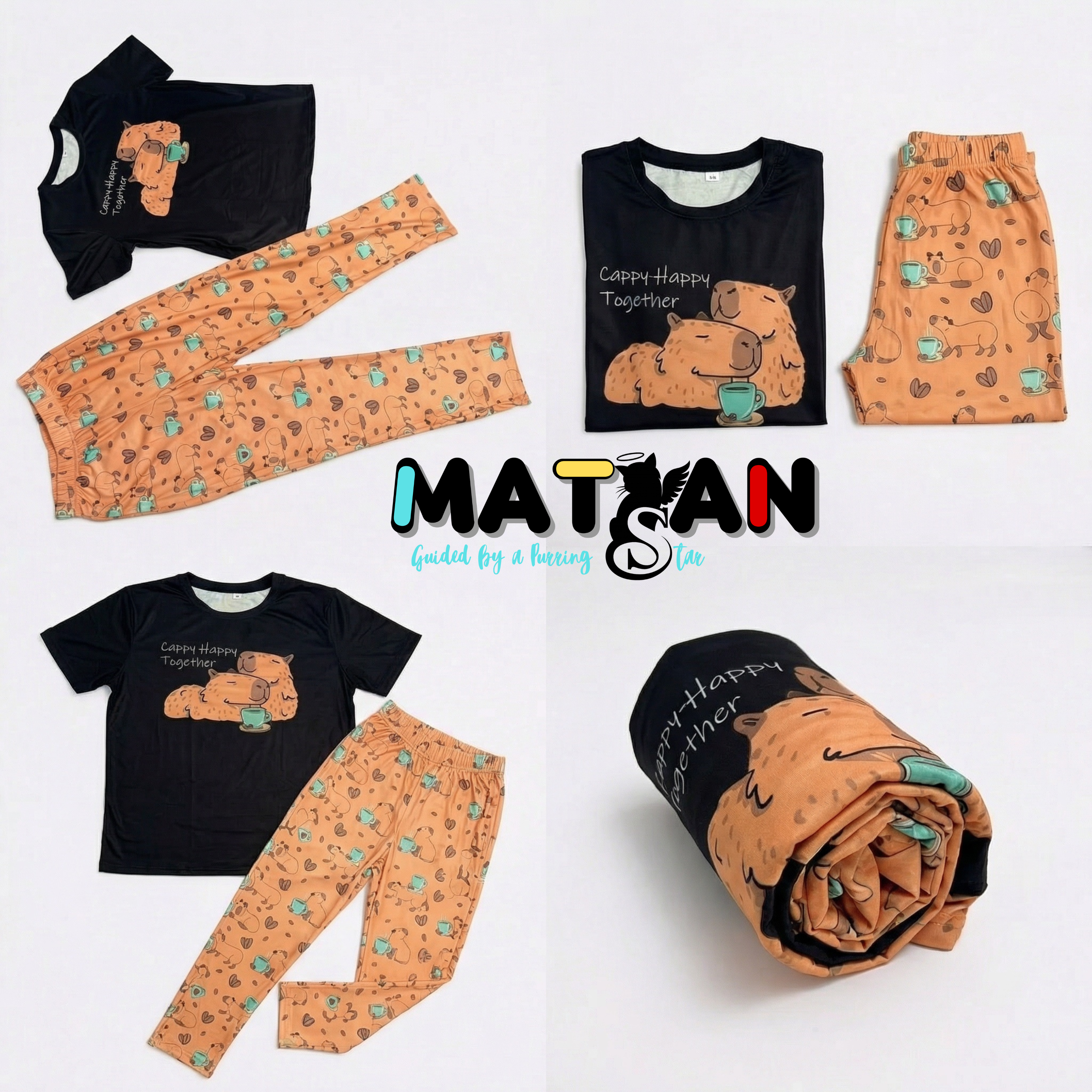 Capybara Pajama Set • Matching Couple PJs, Cappy Happy Together