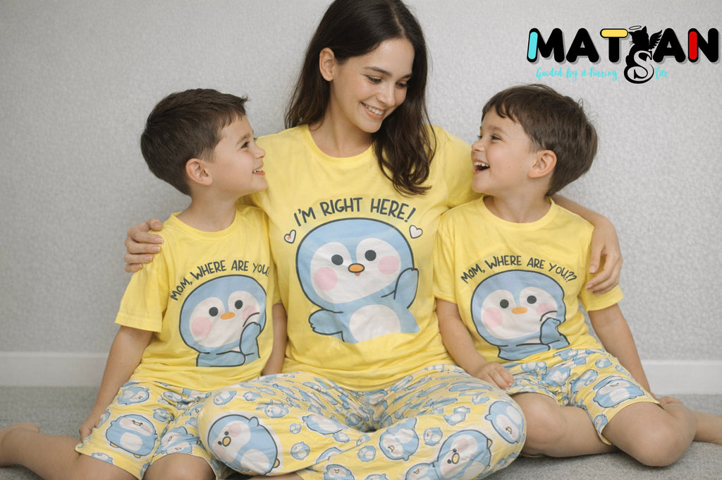 PENGUIN FAMILY MATCHING SET- PANTS AND SHIRT 2 PIECES SET– MOM AND KID SET