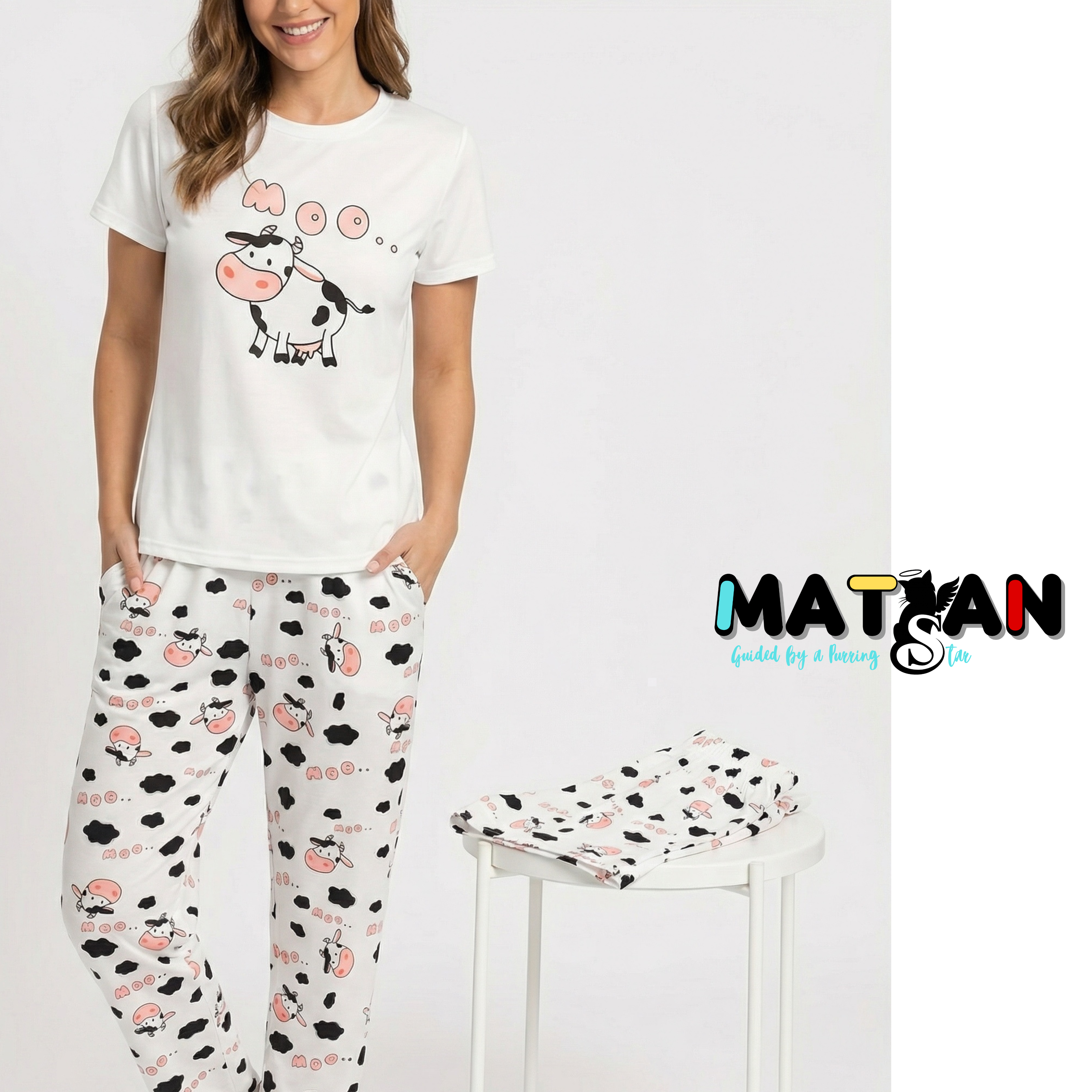 Moo Cow Mood Pajama — Women’s Cozy 3‑Pieces Set