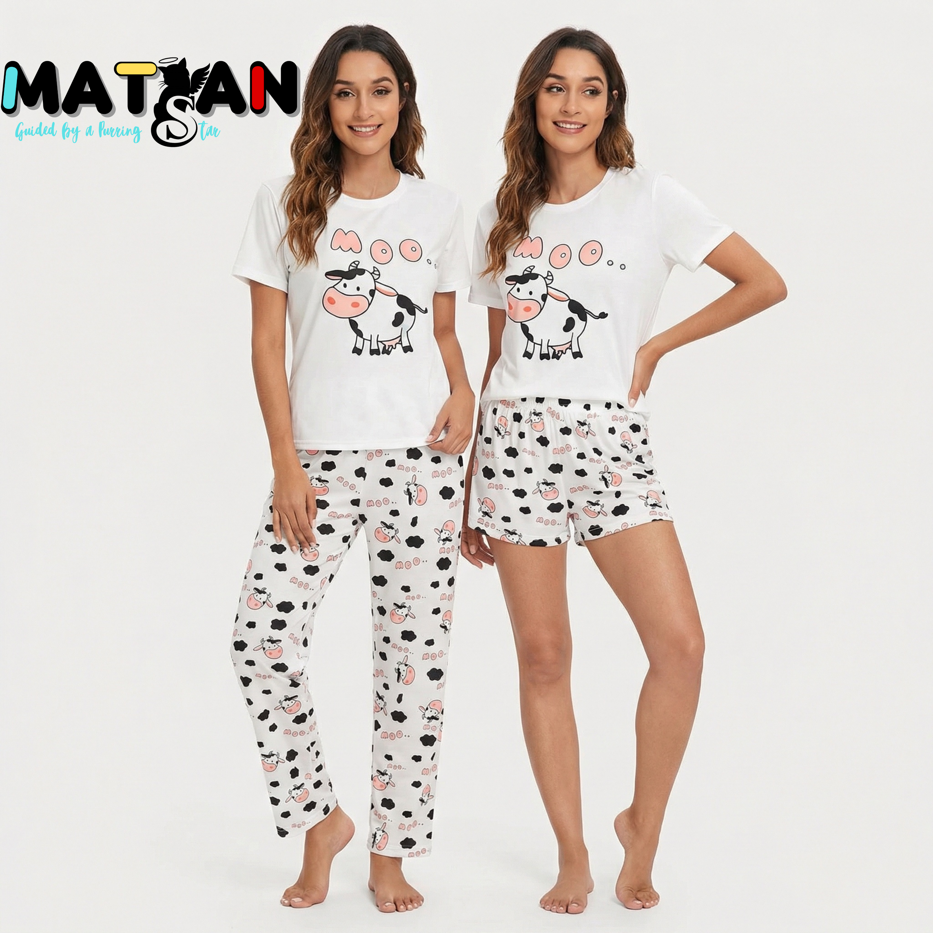 Moo Cow Mood Pajama — Women’s Cozy 3‑Pieces Set