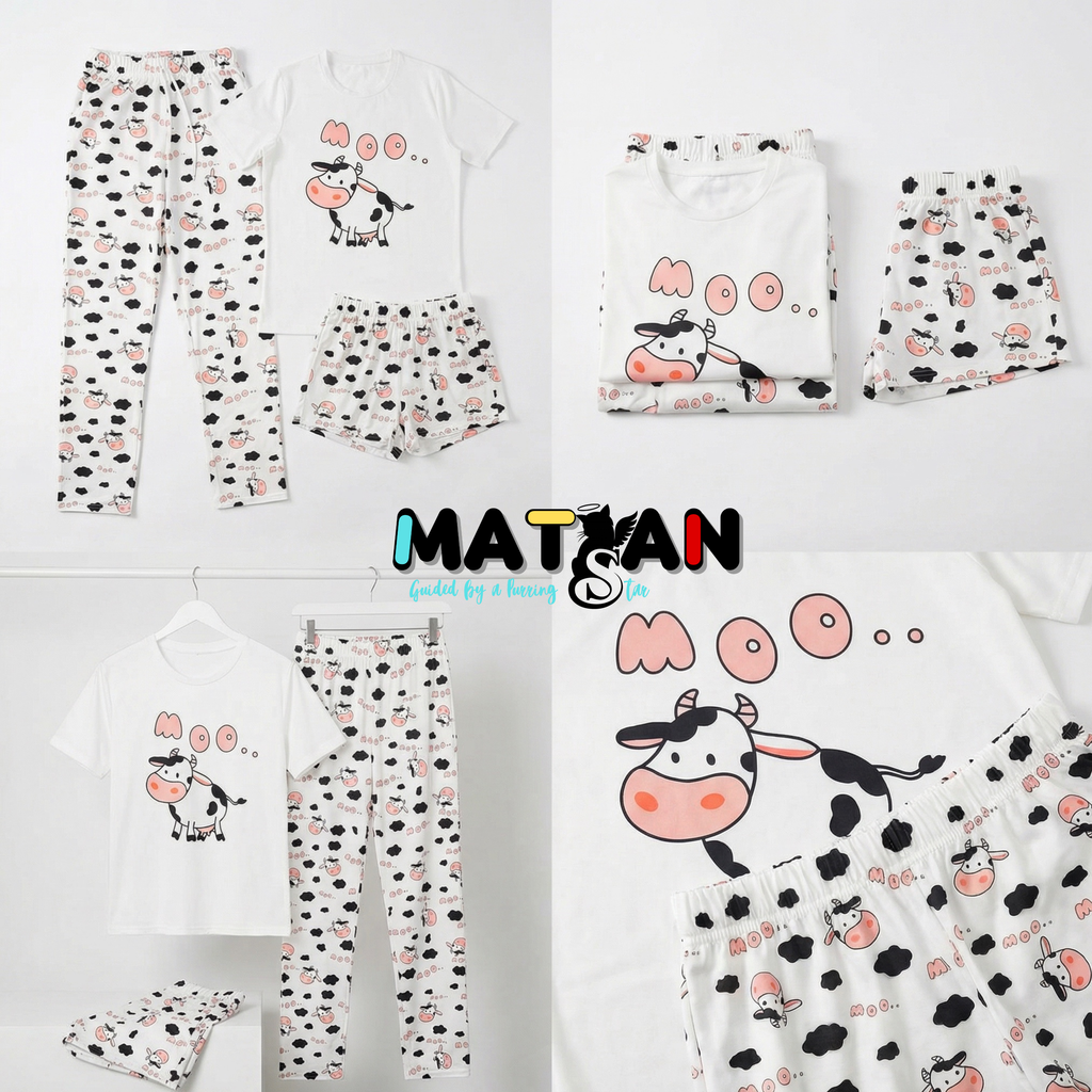 Moo Cow Mood Pajama — Women’s Cozy 3‑Pieces Set