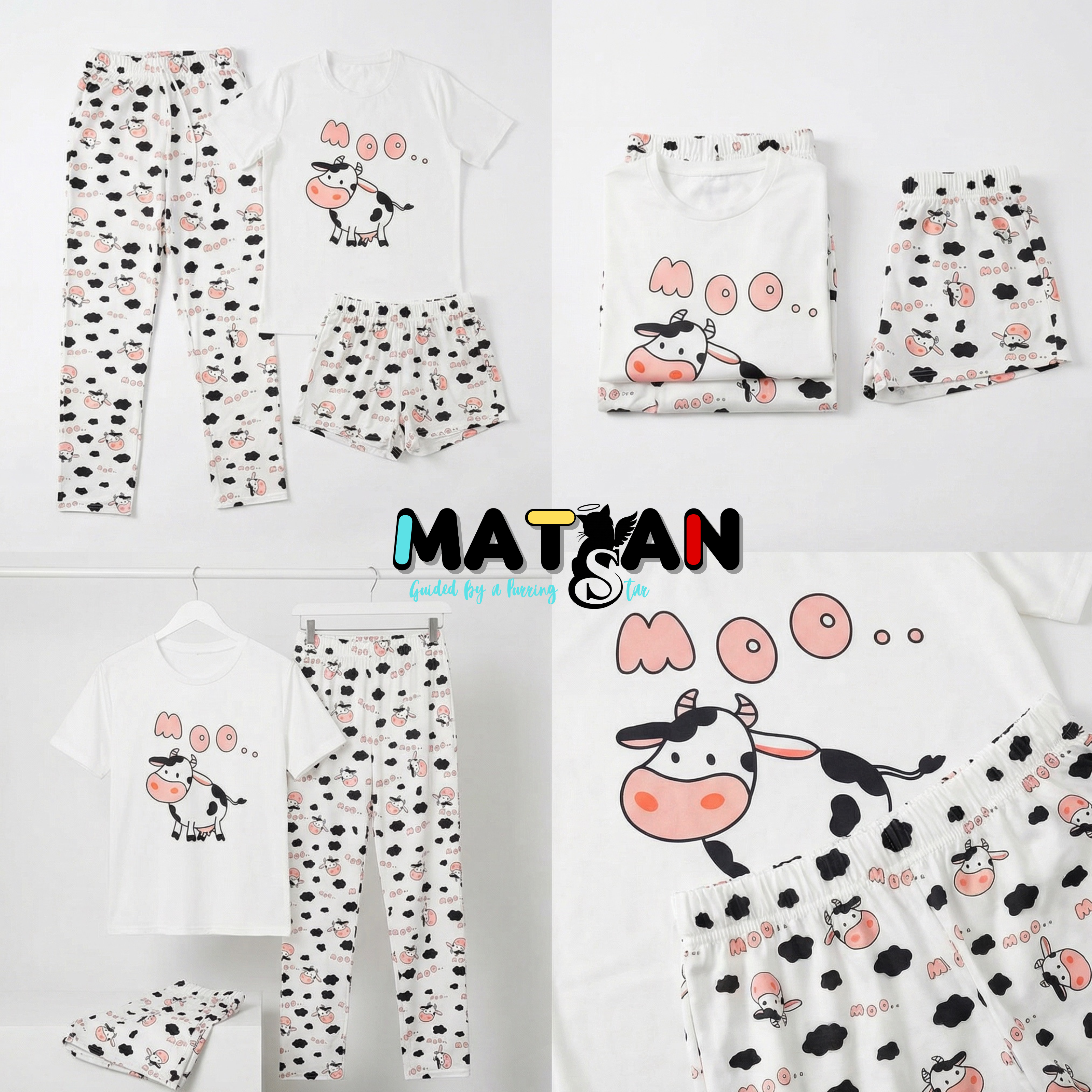 Moo Cow Mood Pajama — Women’s Cozy 3‑Pieces Set