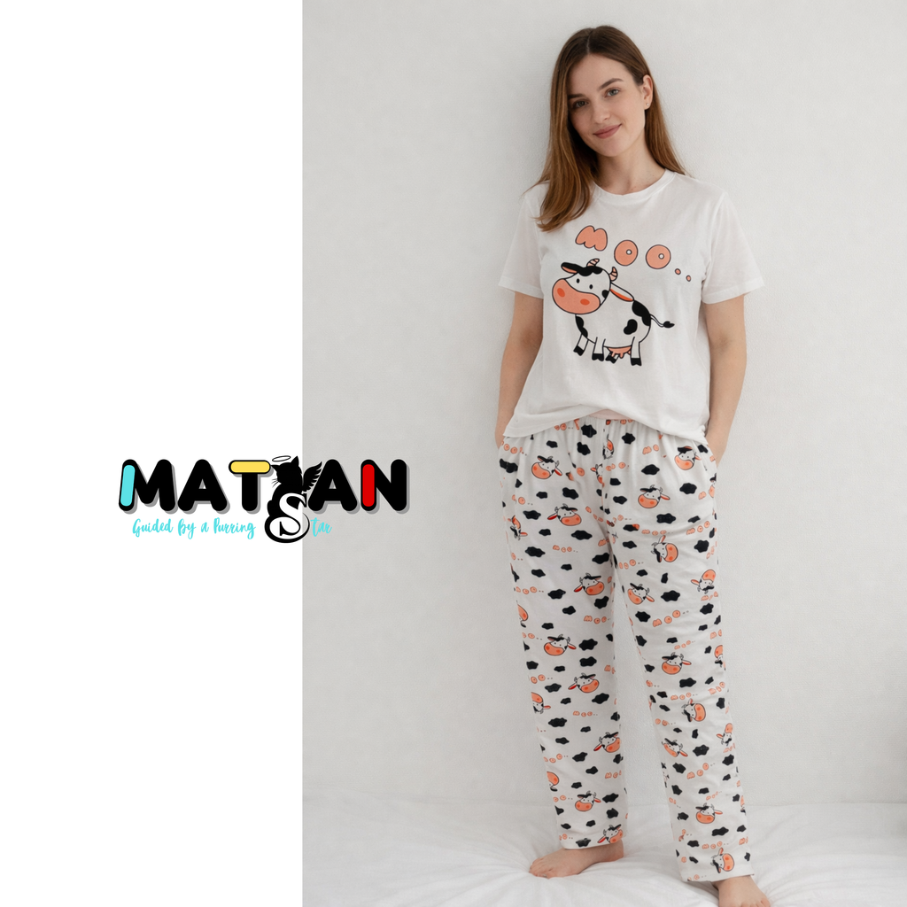 Moo Cow Mood Pajama — Women’s Cozy 3‑Pieces Set