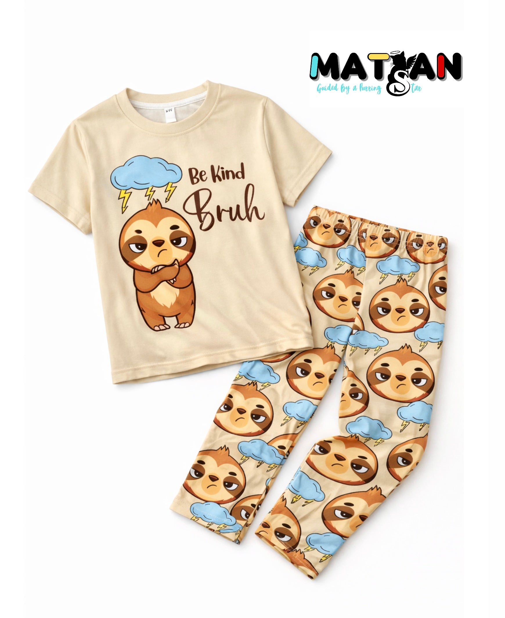Sloth "Be Kind Bruh" Cozy Set Kids Unisex – Soft Comfort for Everyday Chill- 2 pieces set