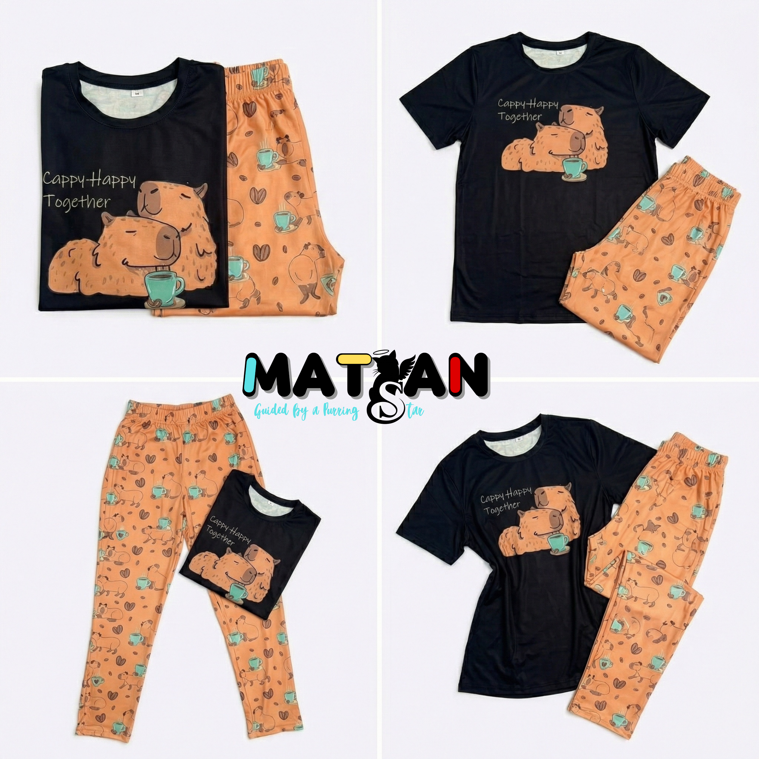 Capybara Pajama Set • Matching Couple PJs, Cappy Happy Together