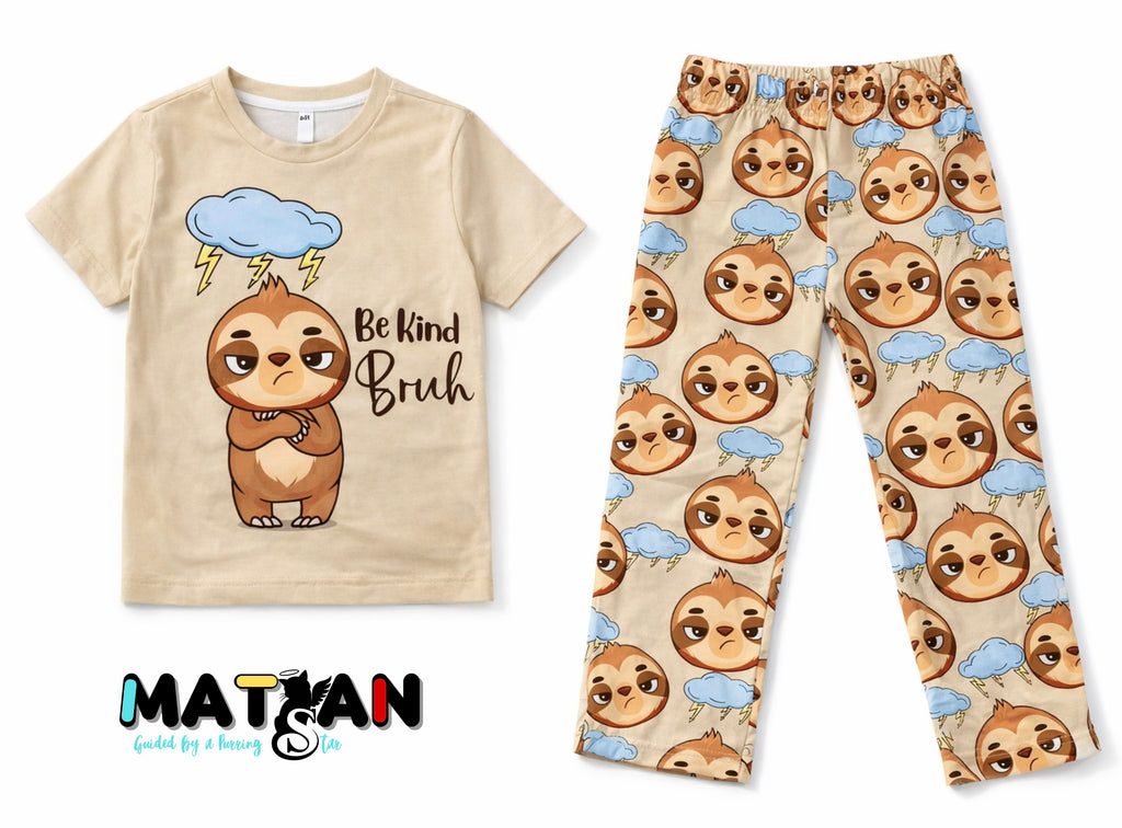 Sloth "Be Kind Bruh" Cozy Set Kids Unisex – Soft Comfort for Everyday Chill- 2 pieces set