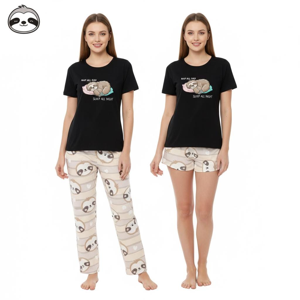 Sleepy Sloth Pajama Set – Cozy 3‑Piece Soft Sleepwear | Cute Women’s Pajamas | Unisex Loungewear | Gift for Her