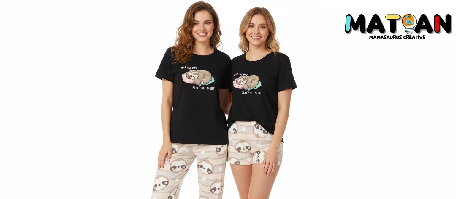 Sleepy Sloth Pajama Set – Cozy 3‑Piece Soft Sleepwear | Cute Women’s Pajamas | Unisex Loungewear | Gift for Her