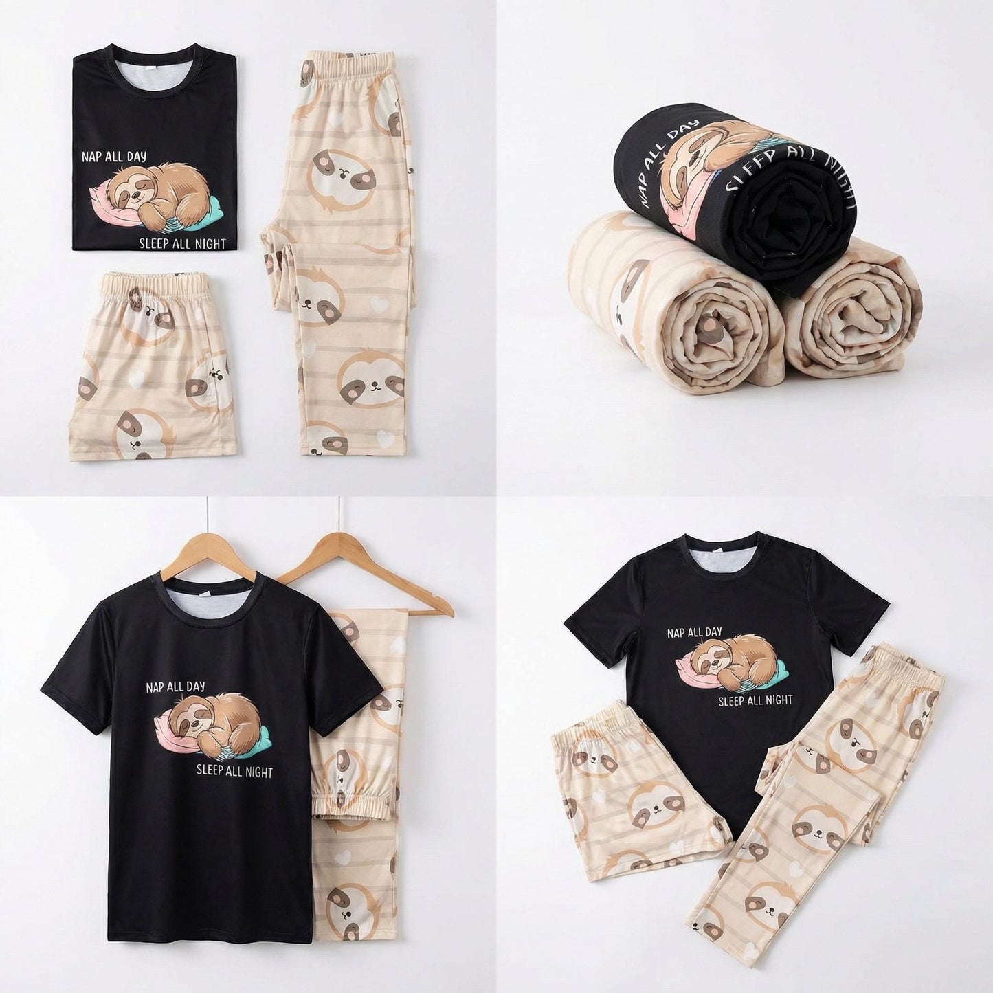 Sleepy Sloth Pajama Set – Cozy 3‑Piece Soft Sleepwear | Cute Women’s Pajamas | Unisex Loungewear | Gift for Her