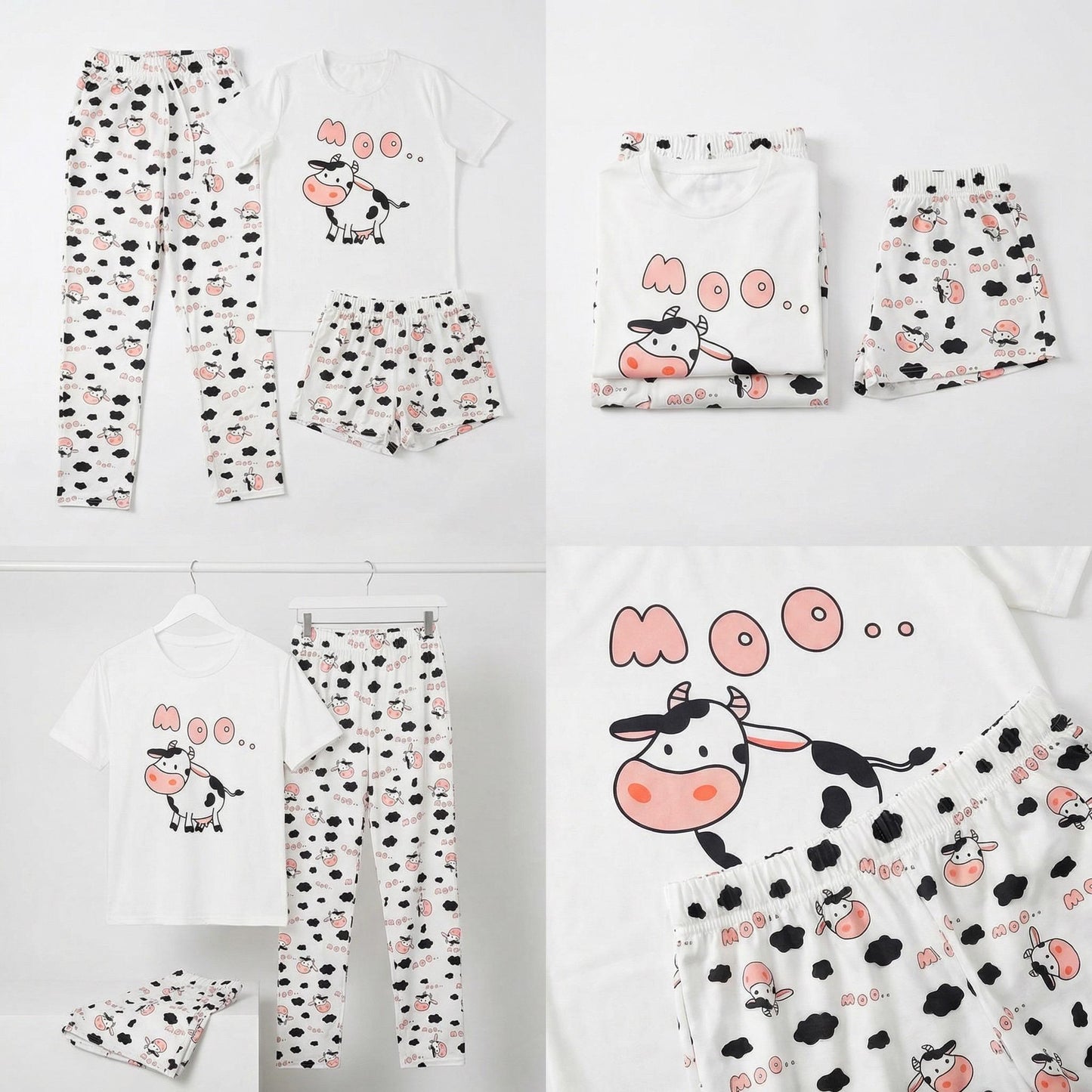Cow Pajama Set – Women's 3-Piece "MOO" Cartoon Sleepwear for women