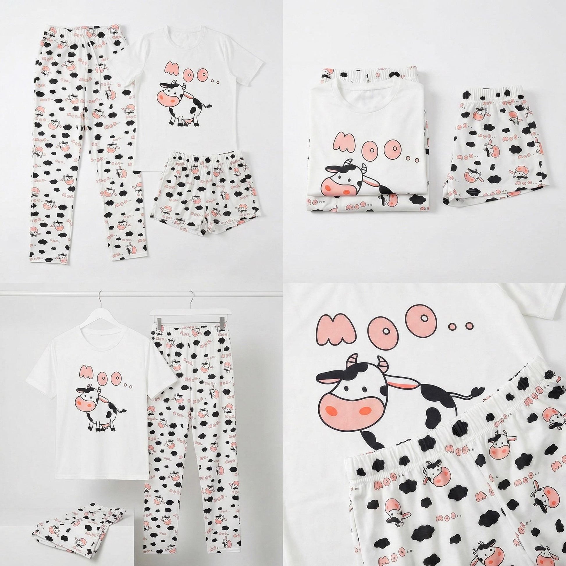 Cow Pajama Set – Women's 3-Piece "MOO" Cartoon Sleepwear for women