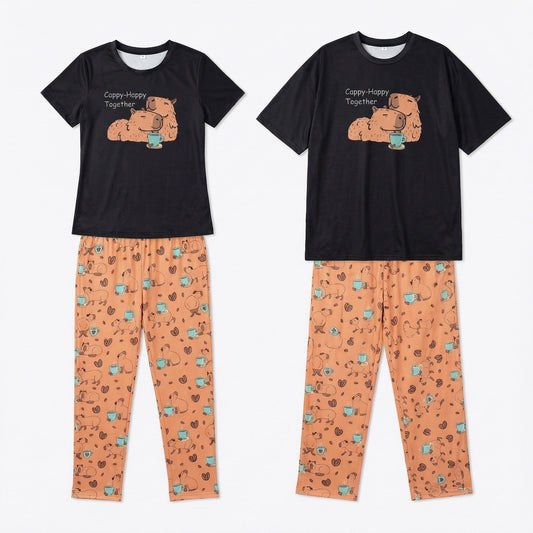 Capybara Couple Pajama Set – Matching Cute PJs | Cozy 2‑Pieces Sleepwear | Gift for Boyfriend • Gift for Girlfriend