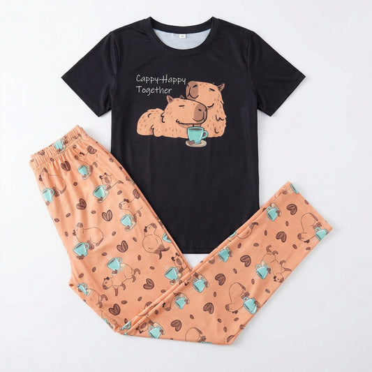 Capybara Couple Pajama Set – Matching Cute PJs | Cozy 2‑Pieces Sleepwear | Gift for Boyfriend • Gift for Girlfriend