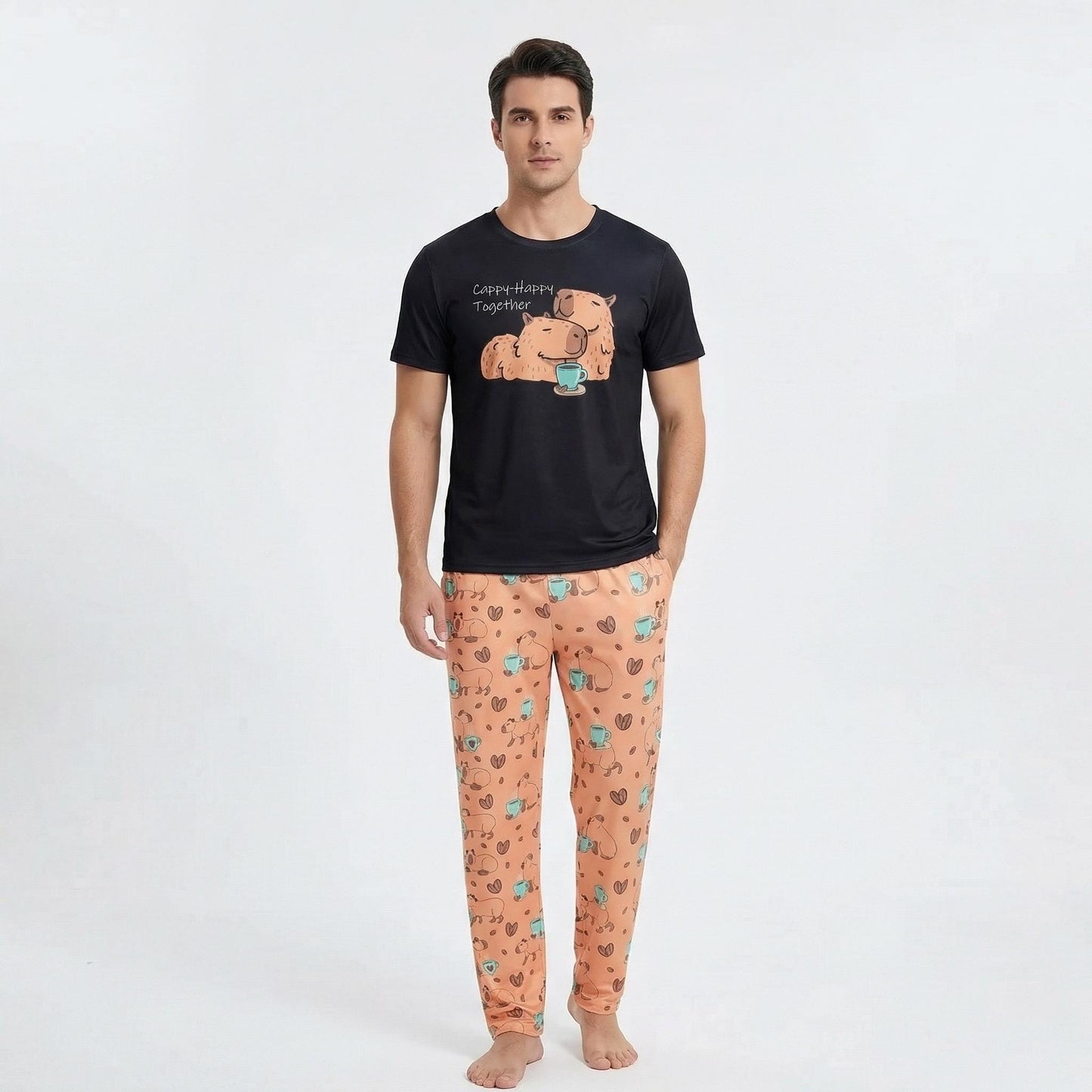 Capybara Couple Pajama Set – Matching Cute PJs | Cozy 2‑Pieces Sleepwear | Gift for Boyfriend • Gift for Girlfriend