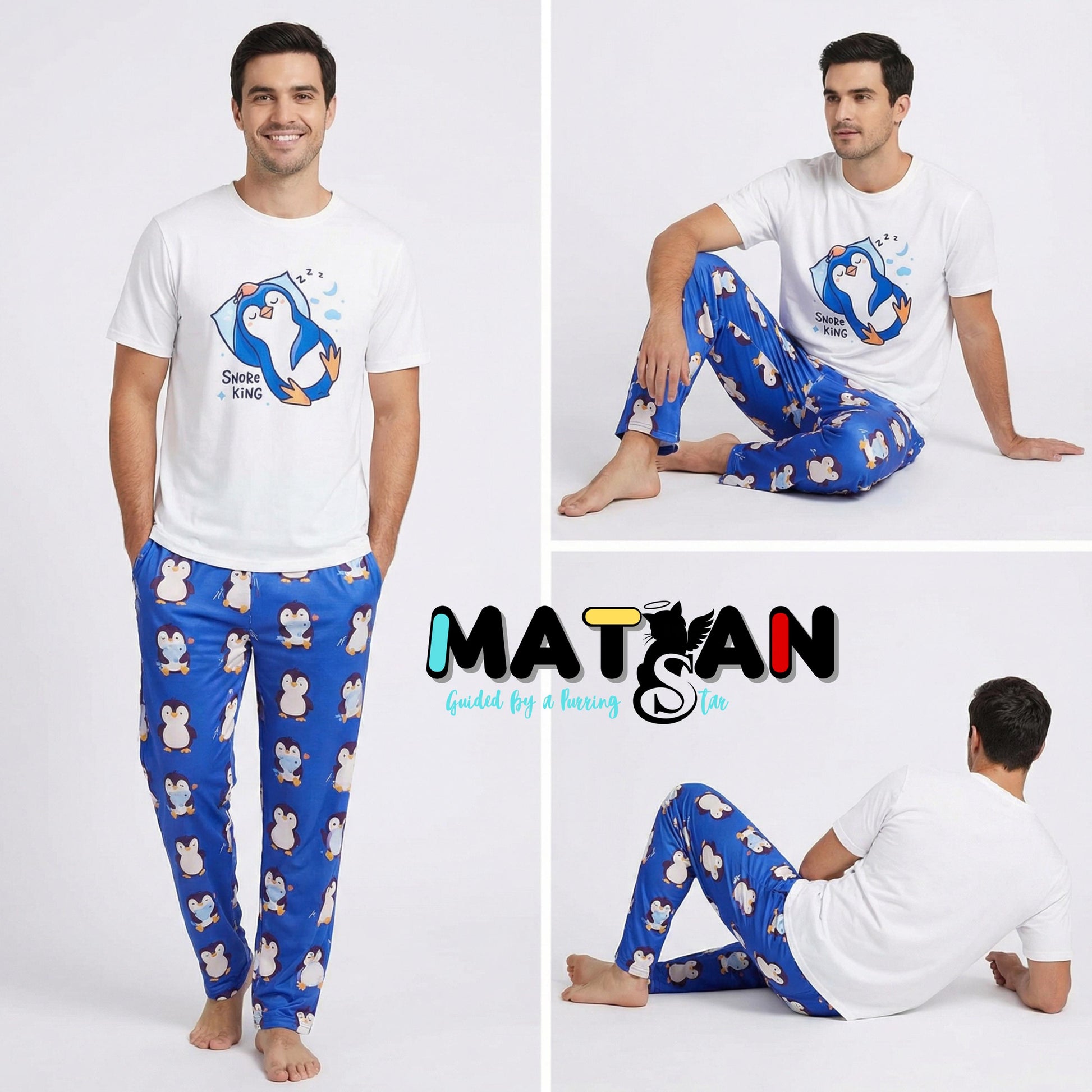 Men's Penguin Pajama Set – Animal Snore king Cotton Loungewear