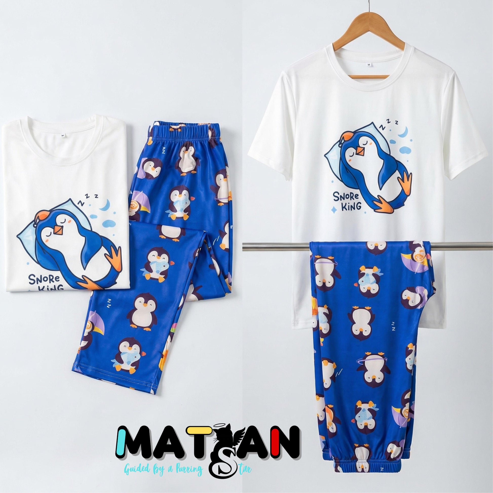 Men's Penguin Pajama Set – Animal Snore king Cotton Loungewear