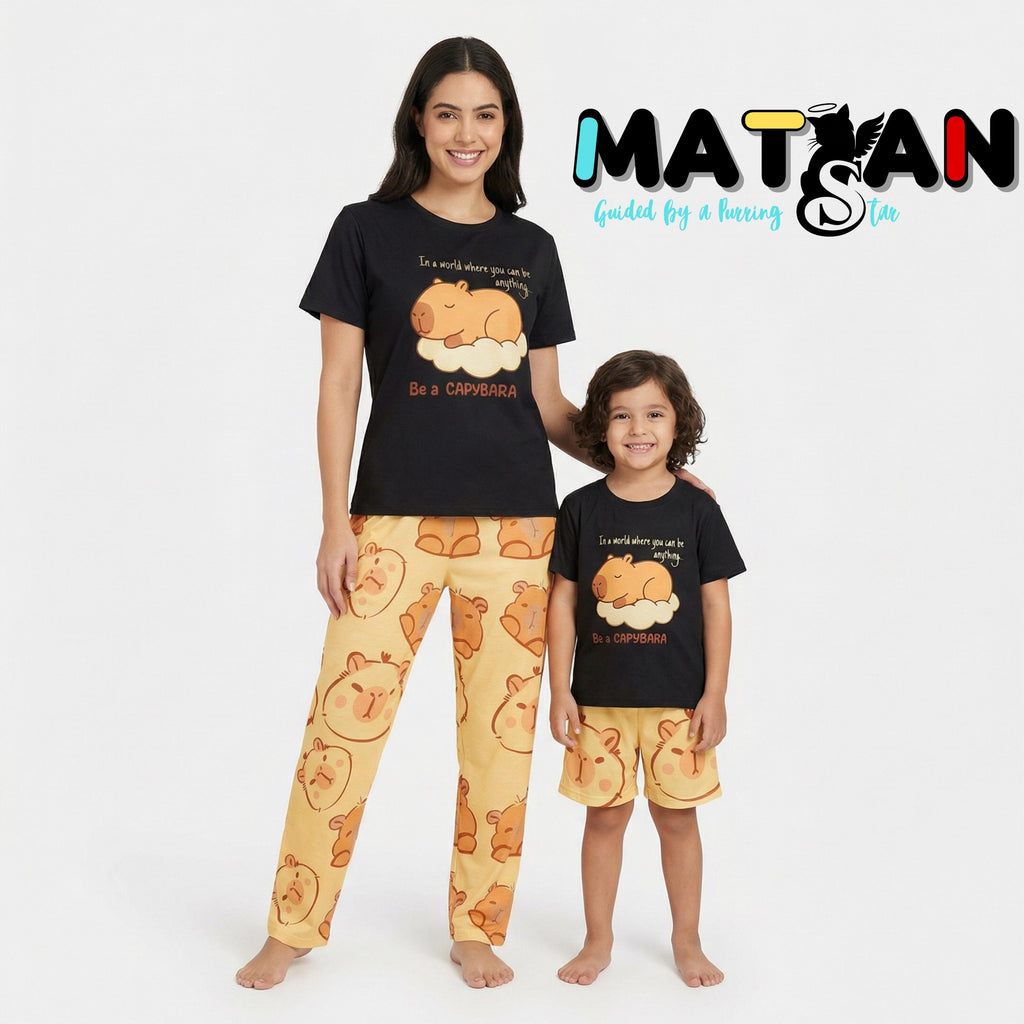 Capybara Animal Print Loungewear Top - Bottom-short Youth Kids Unisex Soft everyday outfit