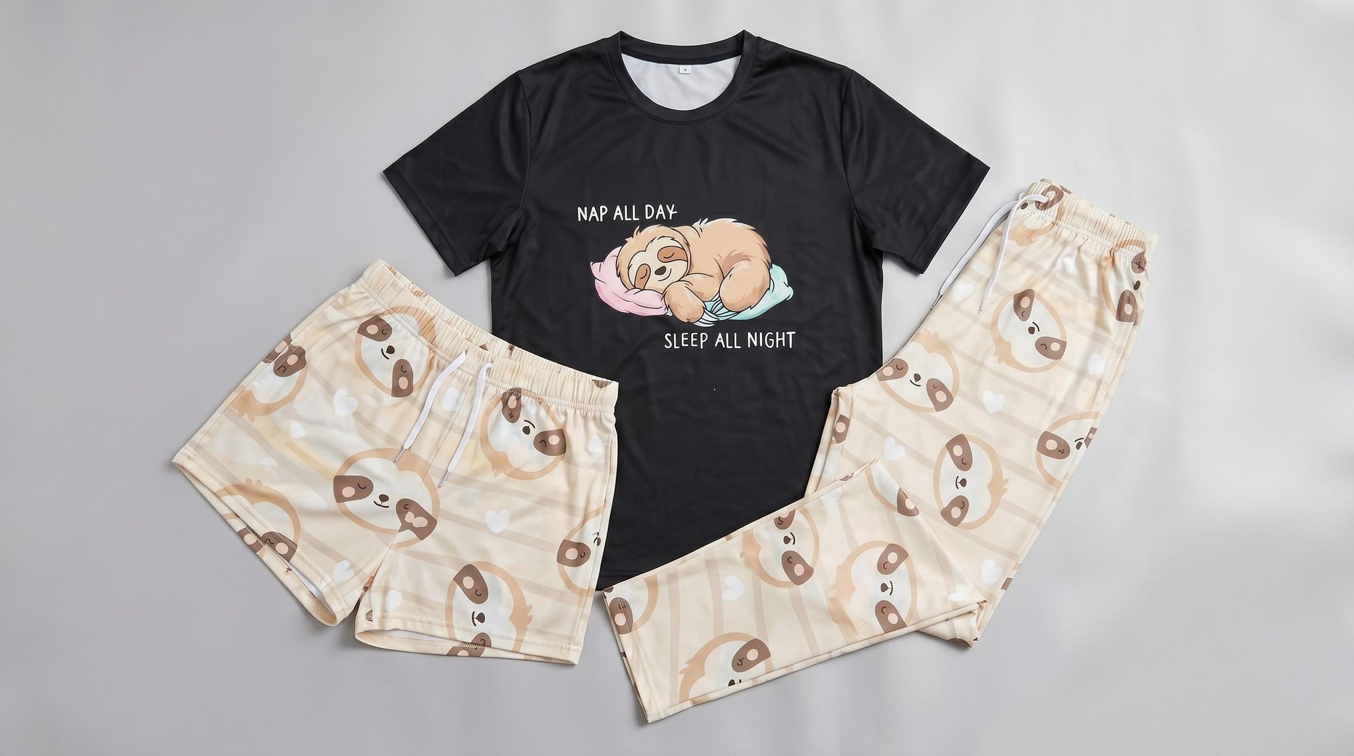 Sleepy Sloth Pajama Set – Cozy 3‑Piece Soft Sleepwear | Cute Women’s Pajamas | Unisex Loungewear | Gift for Her