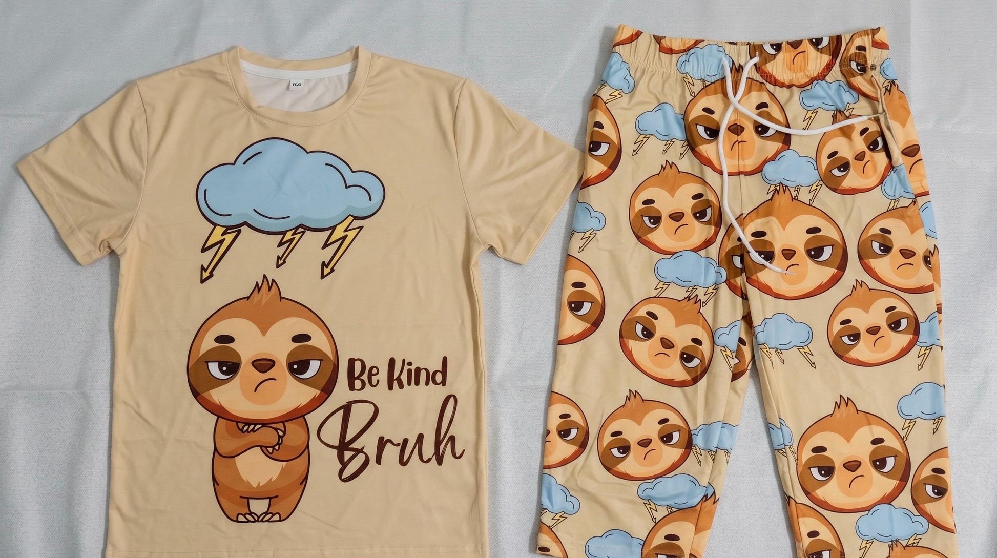 Sloth Pajama Youth Set • "Be Kind Bruh" Loungewear • Unisex 2-Piece Sleepwear