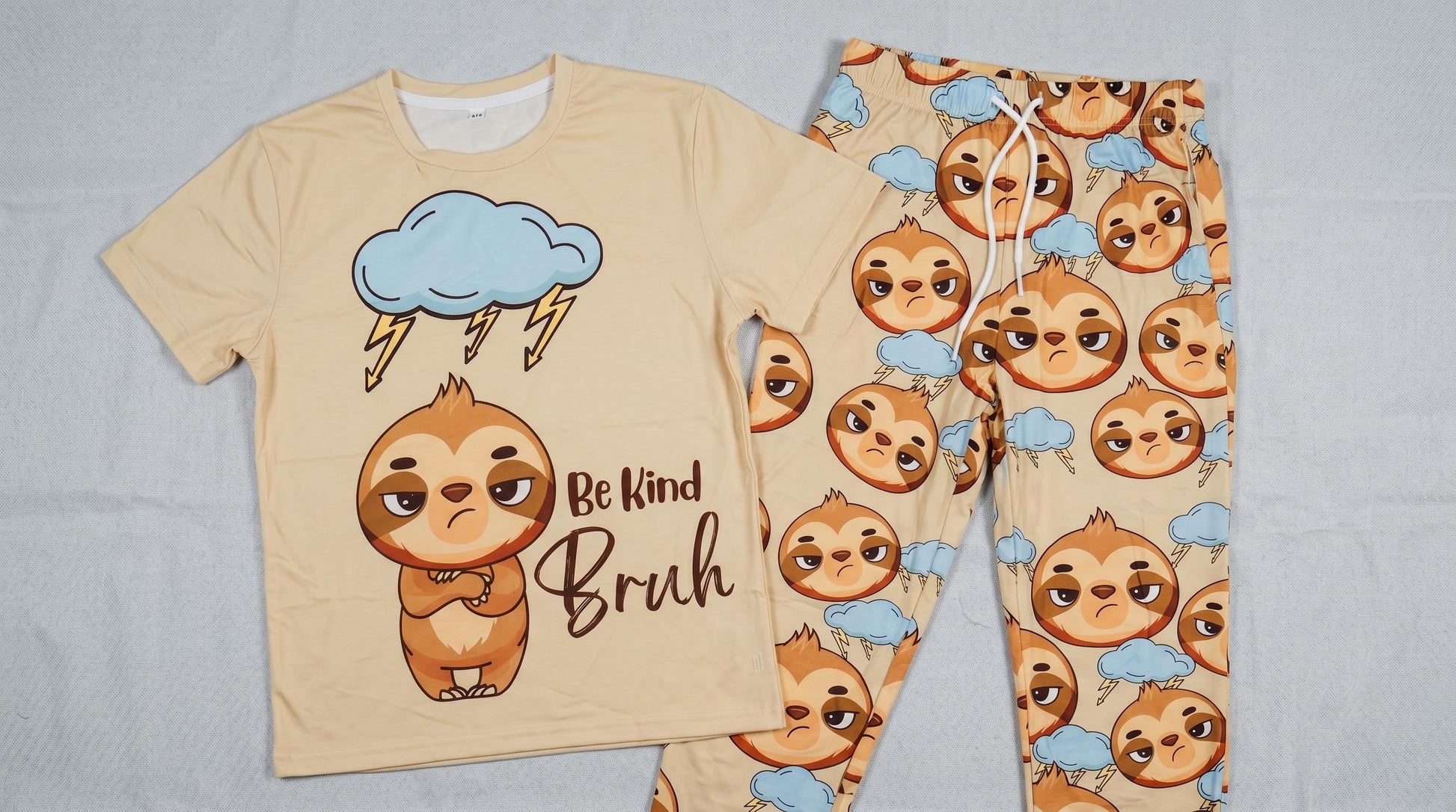 Sloth Pajama Youth Set • "Be Kind Bruh" Loungewear • Unisex 2-Piece Sleepwear