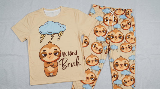 Sloth Pajama Youth Set • "Be Kind Bruh" Loungewear • Unisex 2-Piece Sleepwear