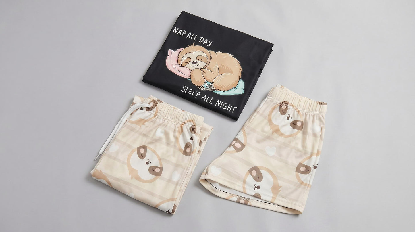 Sleepy Sloth Pajama Set – Cozy 3‑Piece Soft Sleepwear | Cute Women’s Pajamas | Unisex Loungewear | Gift for Her