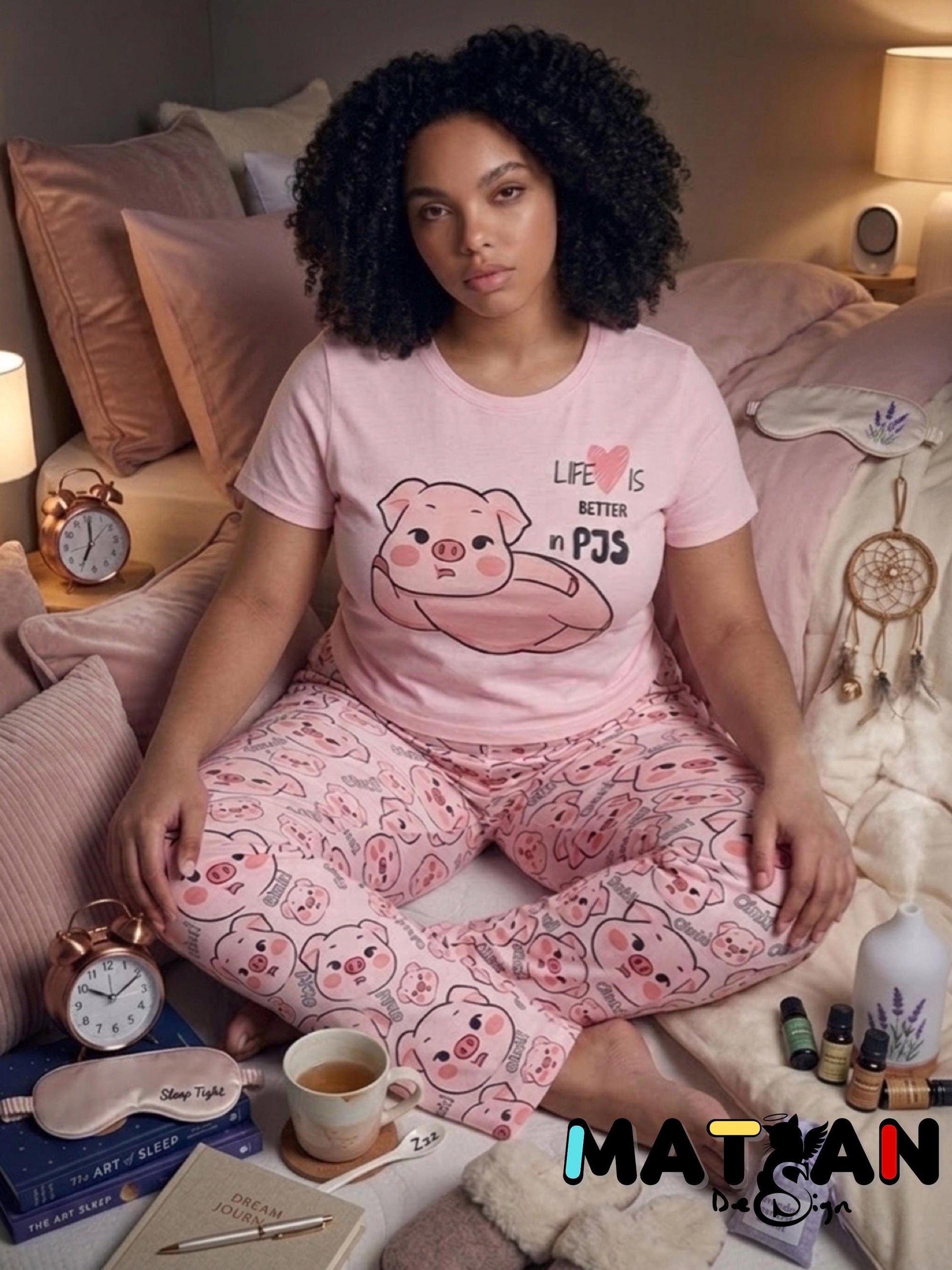Pink Pig Pajama Set | “Life Is Better in PJs” | Cute Oink Sleepwear for Women | Soft & Cozy Gift for Her