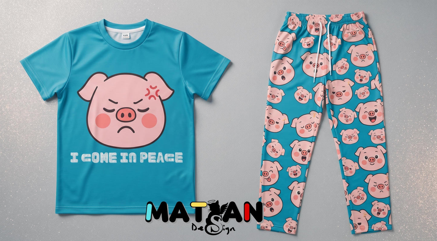 Piggy Blue Turquoise Loungewear Unisex ‑2 Pieces set Youth Outfit Soft Matching Top-Bottoms Gift