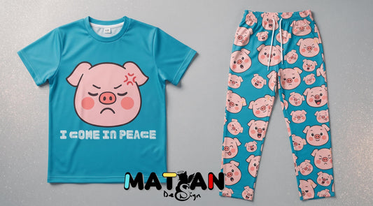 Piggy Blue Turquoise Loungewear Unisex ‑2 Pieces set Youth Outfit Soft Matching Top-Bottoms Gift