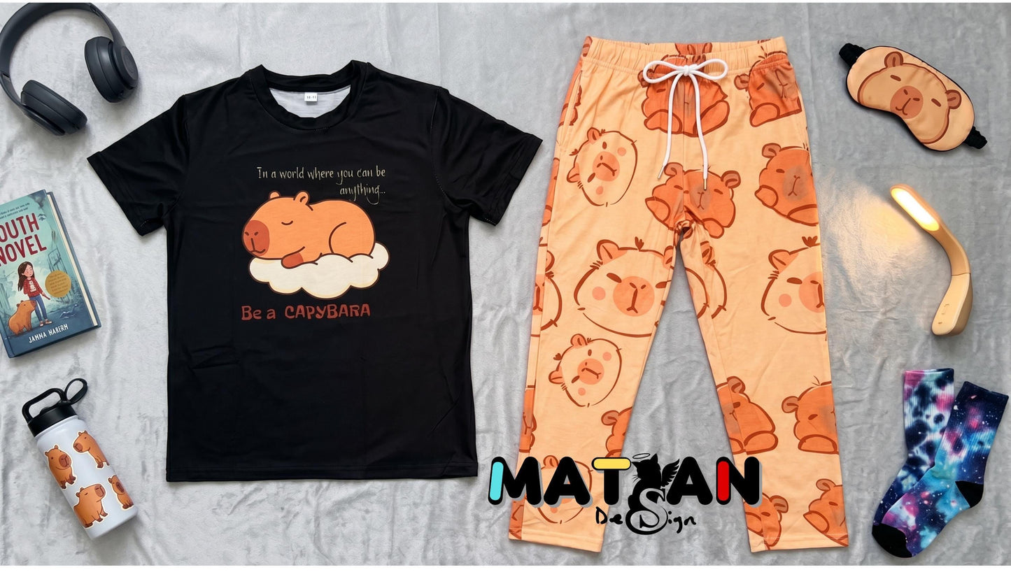 Capybara Animal Print Loungewear Top - Bottom- Youth Unisex Soft everyday outfit