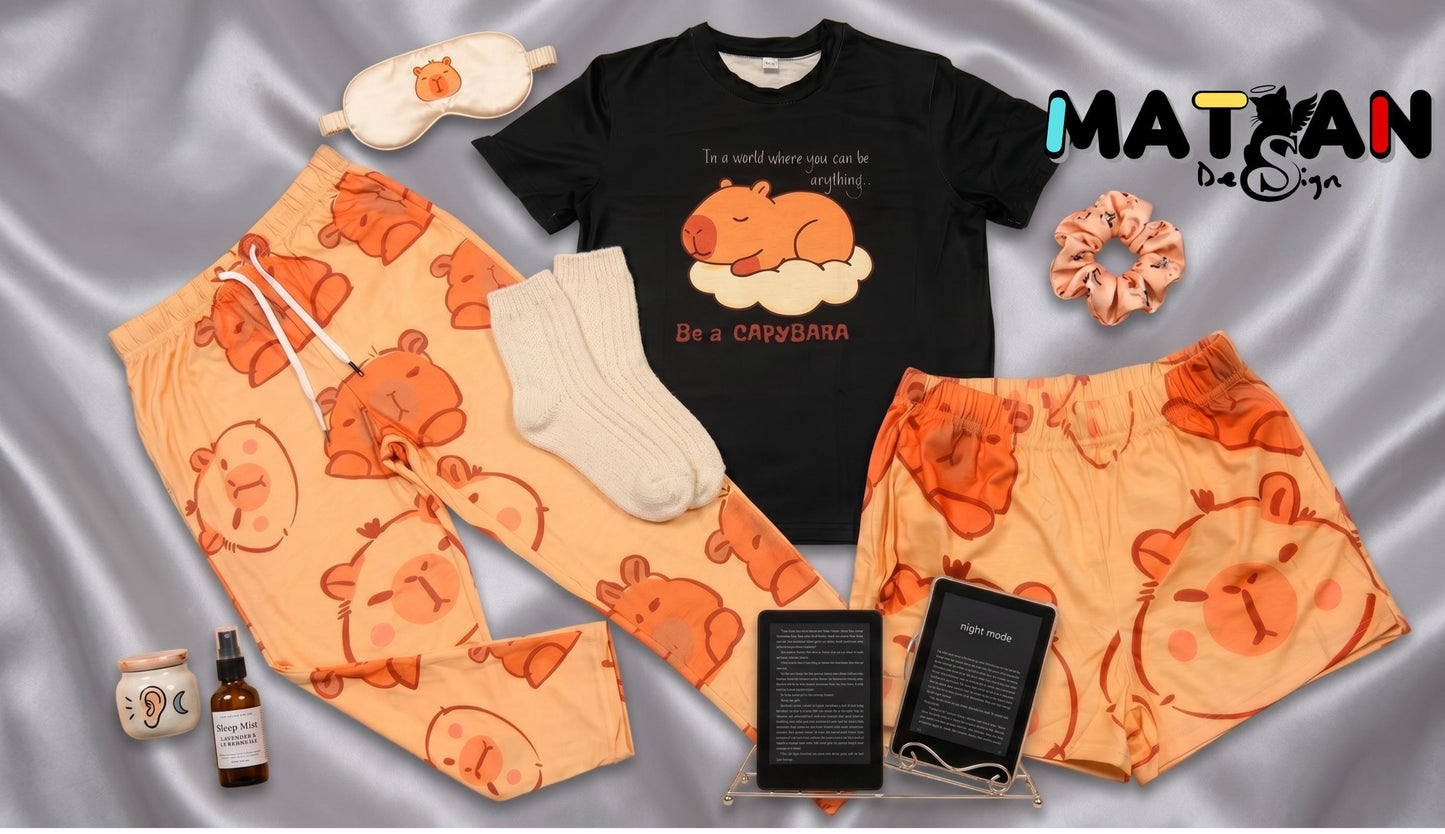 Capybara Pajama Set – Cozy 3‑Piece Soft Sleepwear | Cute Women’s Pajamas | Unisex Loungewear | Gift for Her