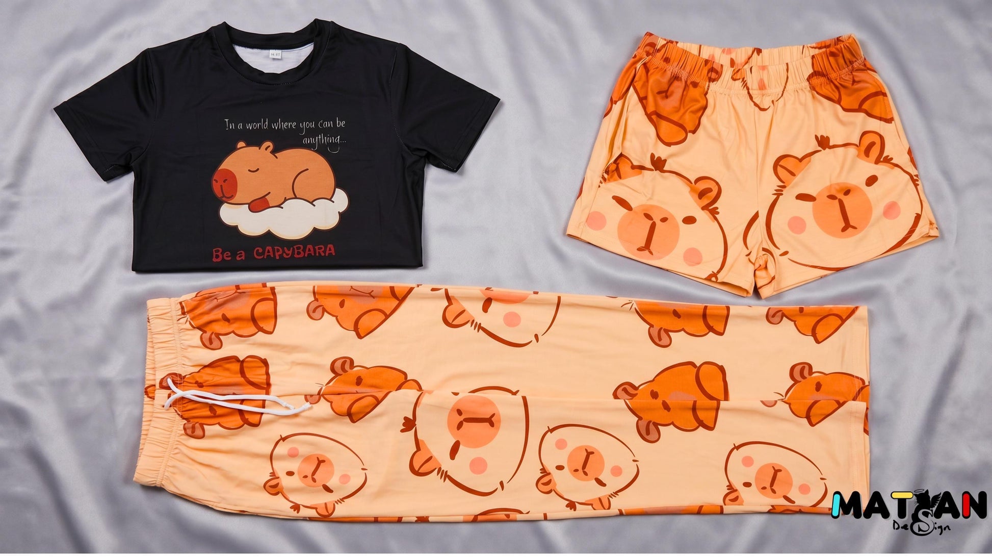 Capybara Pajama Set – Cozy 3‑Piece Soft Sleepwear | Cute Women’s Pajamas | Unisex Loungewear | Gift for Her