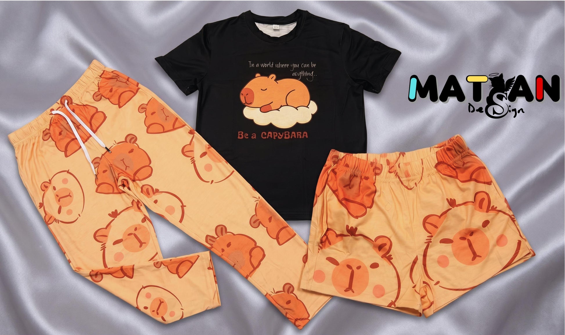 Capybara Pajama Set – Cozy 3‑Piece Soft Sleepwear | Cute Women’s Pajamas | Unisex Loungewear | Gift for Her