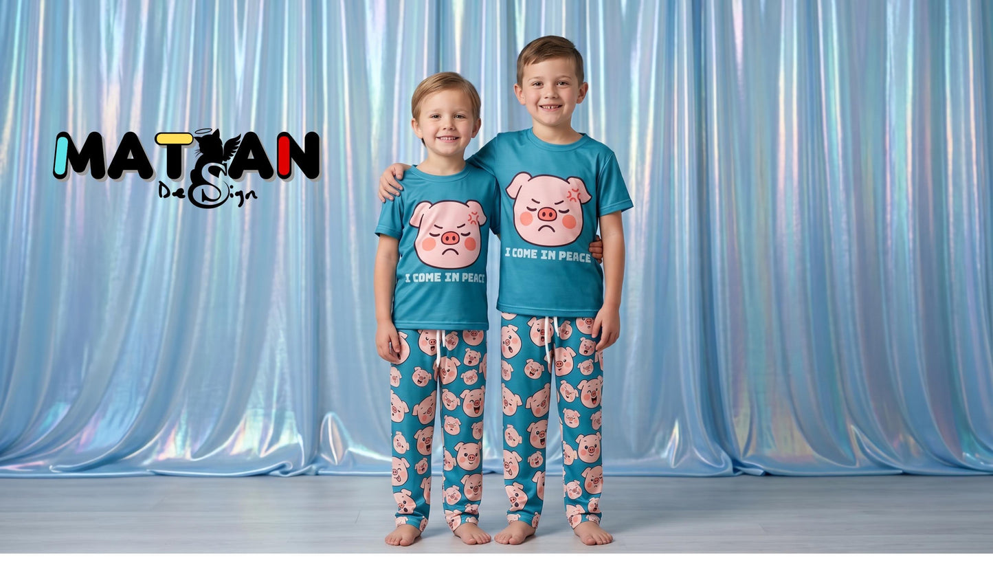 Piggy Blue Turquoise Loungewear Unisex ‑2 Pieces set Youth Outfit Soft Matching Top-Bottoms Gift