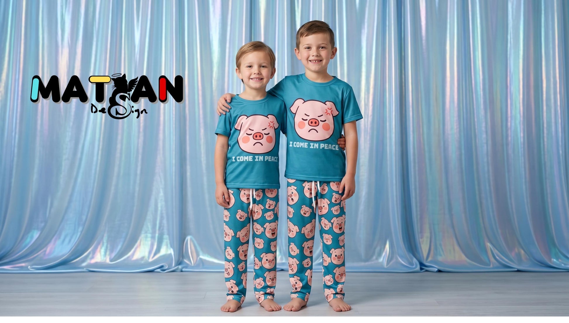 Piggy Blue Turquoise Loungewear Unisex ‑2 Pieces set Youth Outfit Soft Matching Top-Bottoms Gift