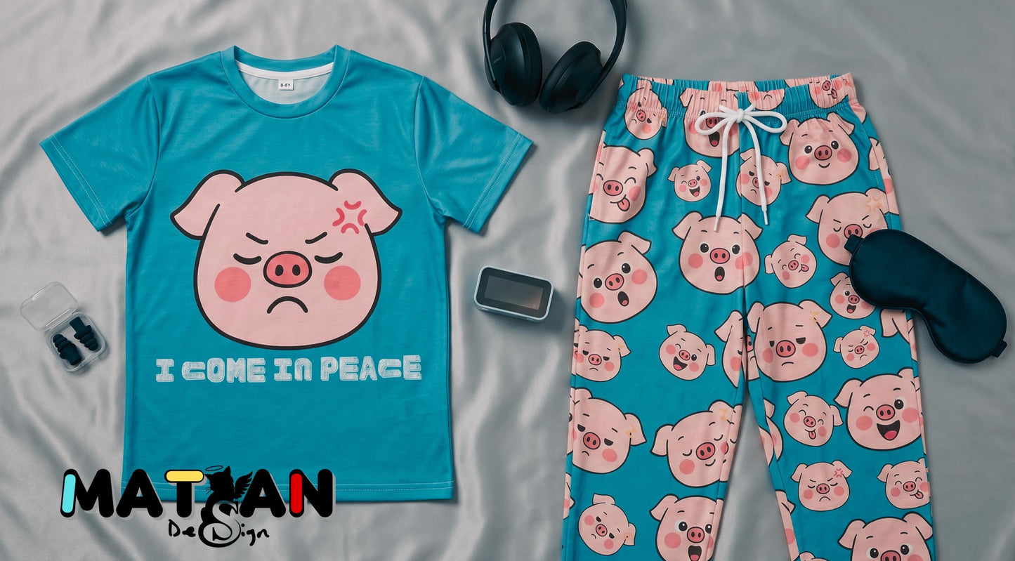 Piggy Blue Turquoise Loungewear Unisex ‑2 Pieces set Youth Outfit Soft Matching Top-Bottoms Gift