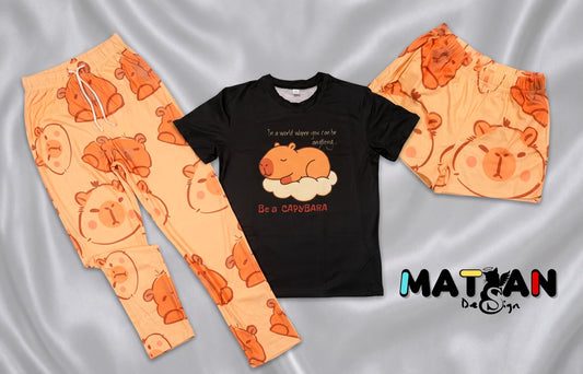 Capybara Pajama Set – Cozy 3‑Piece Soft Sleepwear | Cute Women’s Pajamas | Unisex Loungewear | Gift for Her