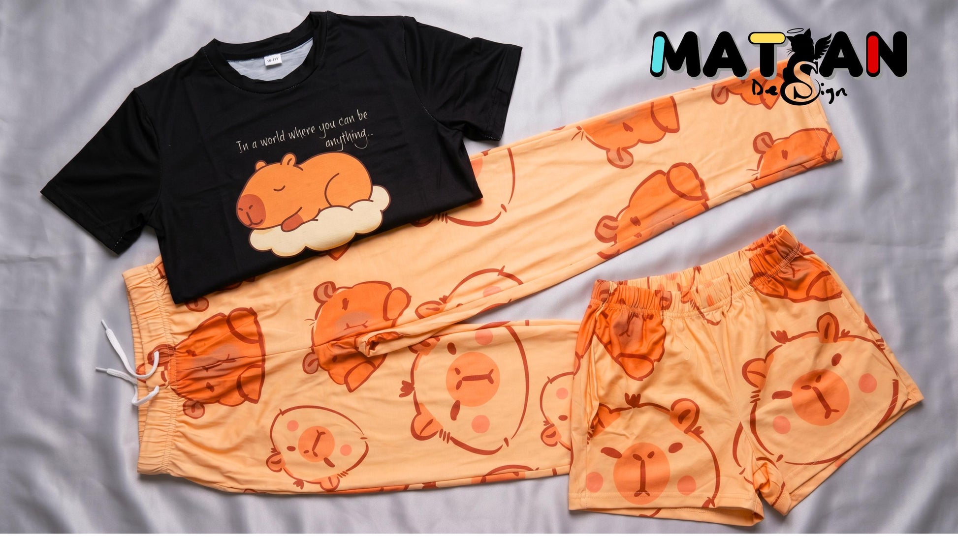 Capybara Pajama Set – Cozy 3‑Piece Soft Sleepwear | Cute Women’s Pajamas | Unisex Loungewear | Gift for Her