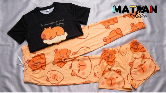 Capybara Pajama Set – Cozy 3‑Piece Soft Sleepwear | Cute Women’s Pajamas | Unisex Loungewear | Gift for Her