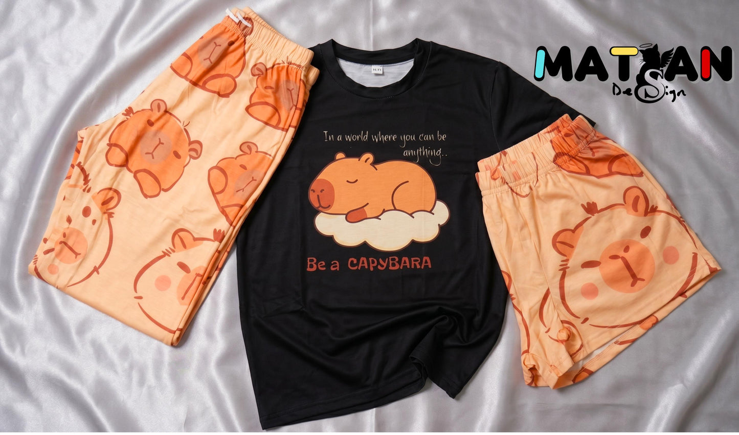 Capybara Pajama Set – Cozy 3‑Piece Soft Sleepwear | Cute Women’s Pajamas | Unisex Loungewear | Gift for Her