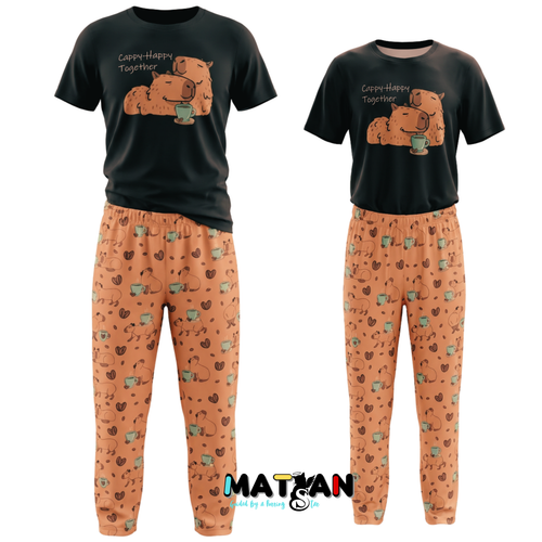 Capybara Pajama Set • Matching Couple PJs, Cappy Happy Together